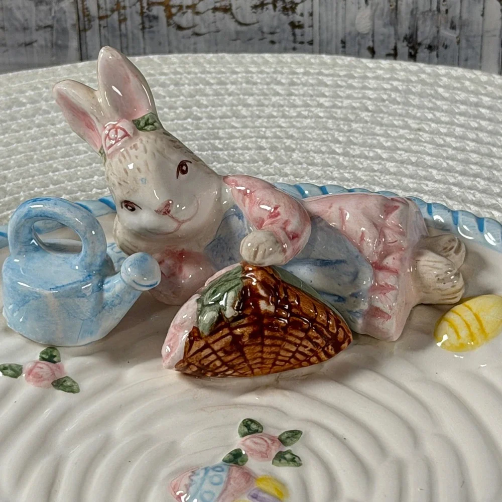 Fitz & Floyd Omnibus Easter Bunny Serving‎ Platter Dish Rabbit Spring Decor